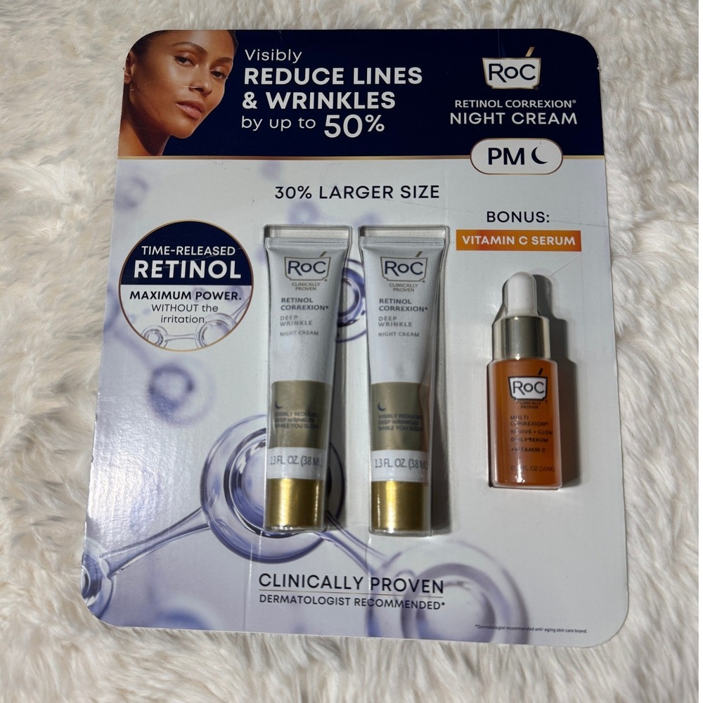 RoC Retinol Correxion Night Cream PM Set Vitamin C Serum Anti Aging NEW